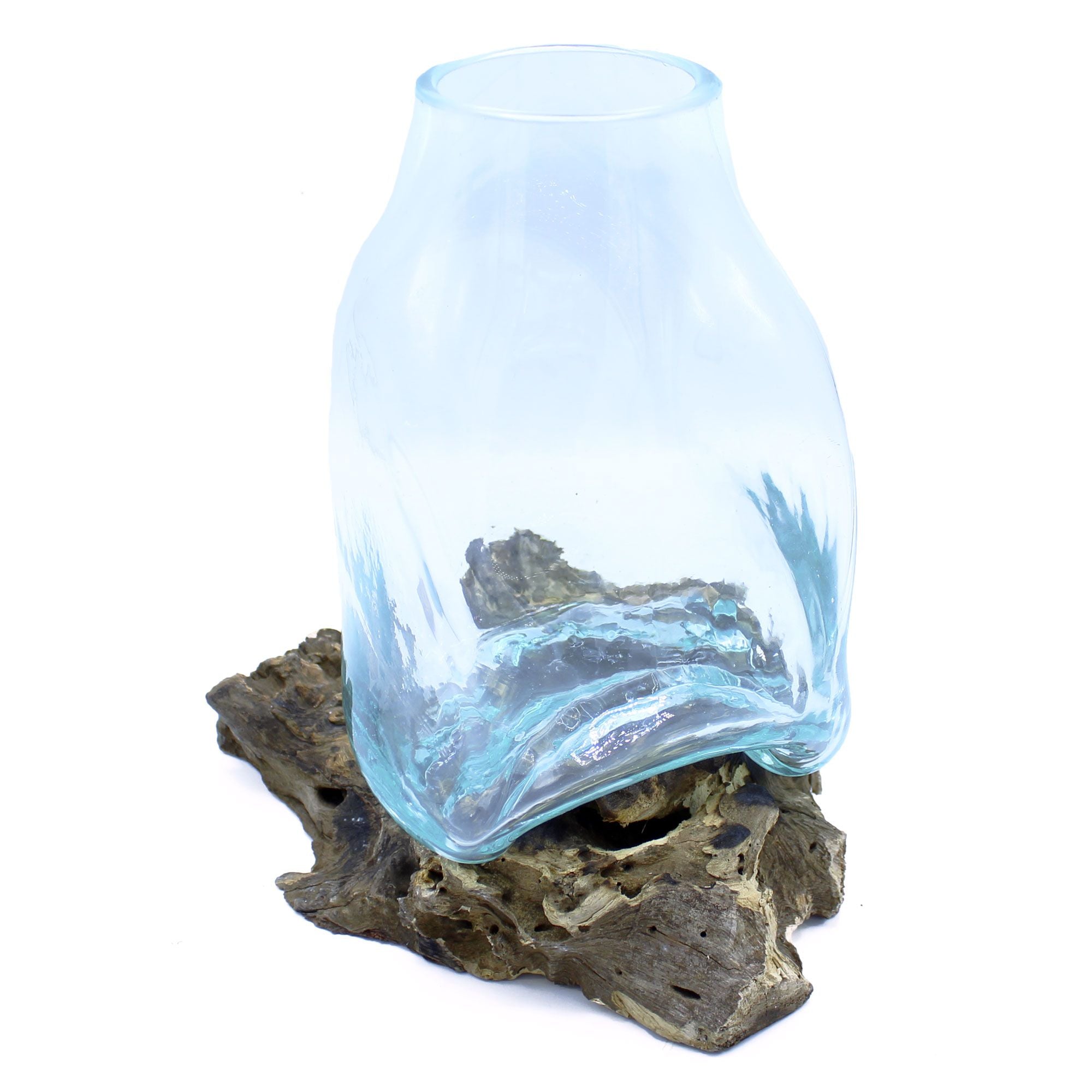Handmade Molten Glass Terrarium Jar on Natural Wood – Unique Home Decor UK