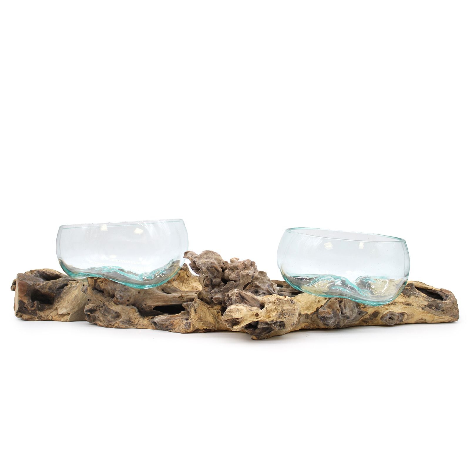 Handmade Molten Glass Stand on Natural Wood – Unique Home Decor UK
