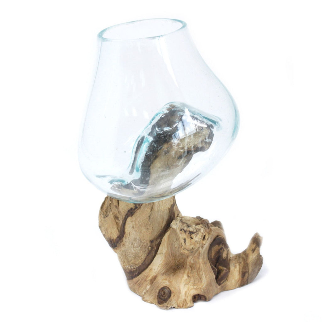 Handmade Molten Glass Bowl on Natural Wood – Unique Home Decor UK