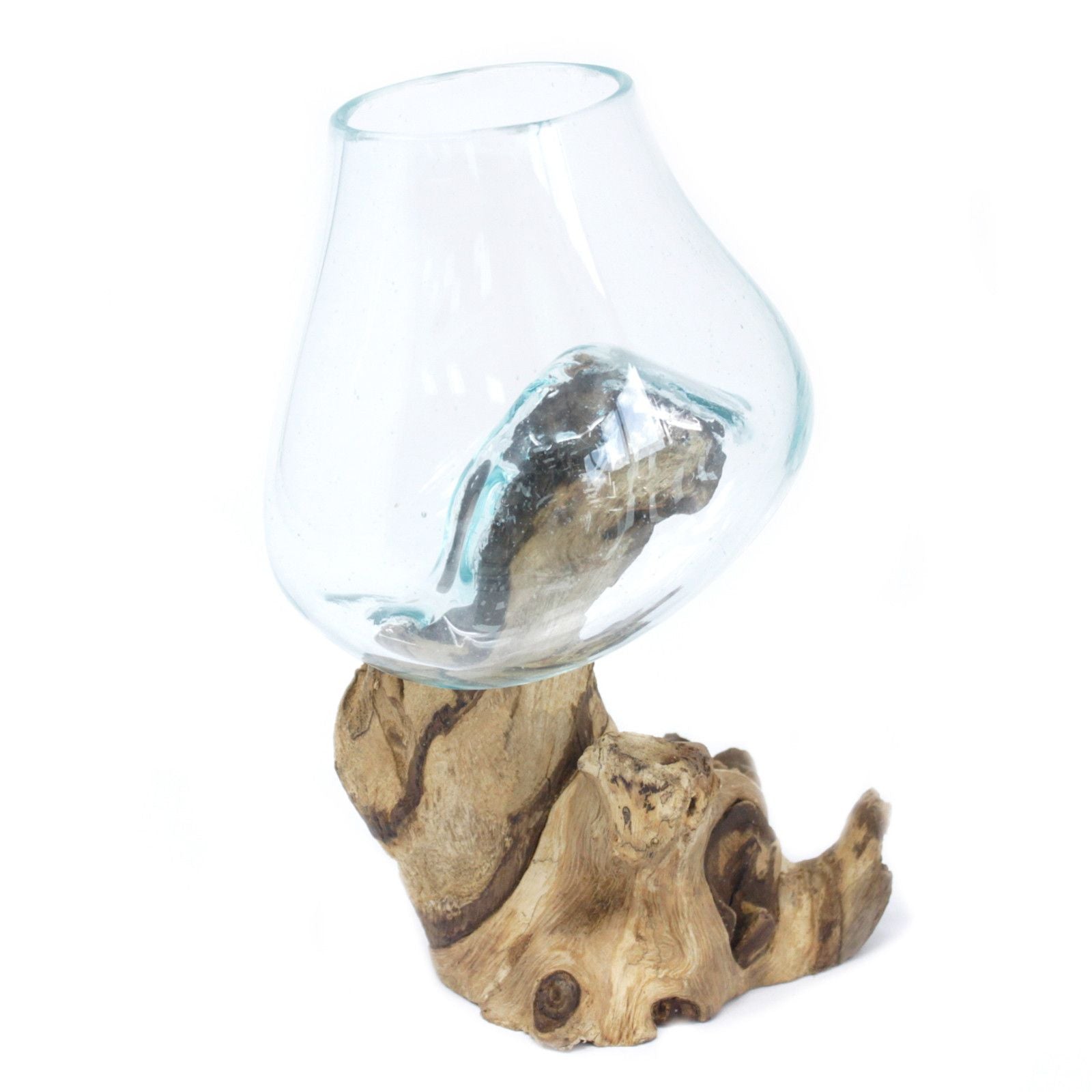 Handmade Molten Glass Bowl on Natural Wood – Unique Home Decor UK