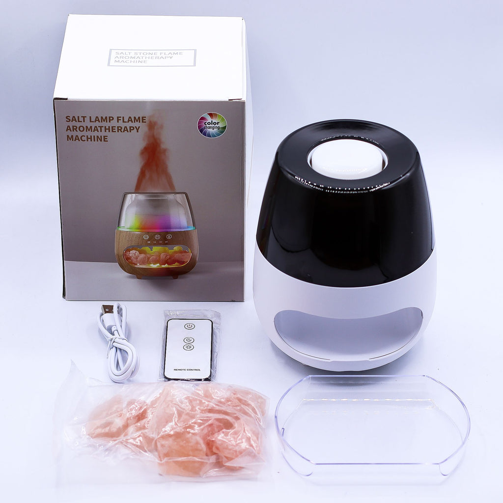 White Salt Stone Flame Effect Aroma Diffuser – USB Ultrasonic Humidifier (15x17x14cm)