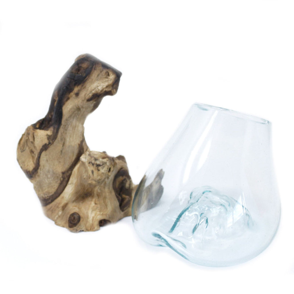 Handmade Molten Glass Bowl on Natural Wood – Unique Home Decor UK