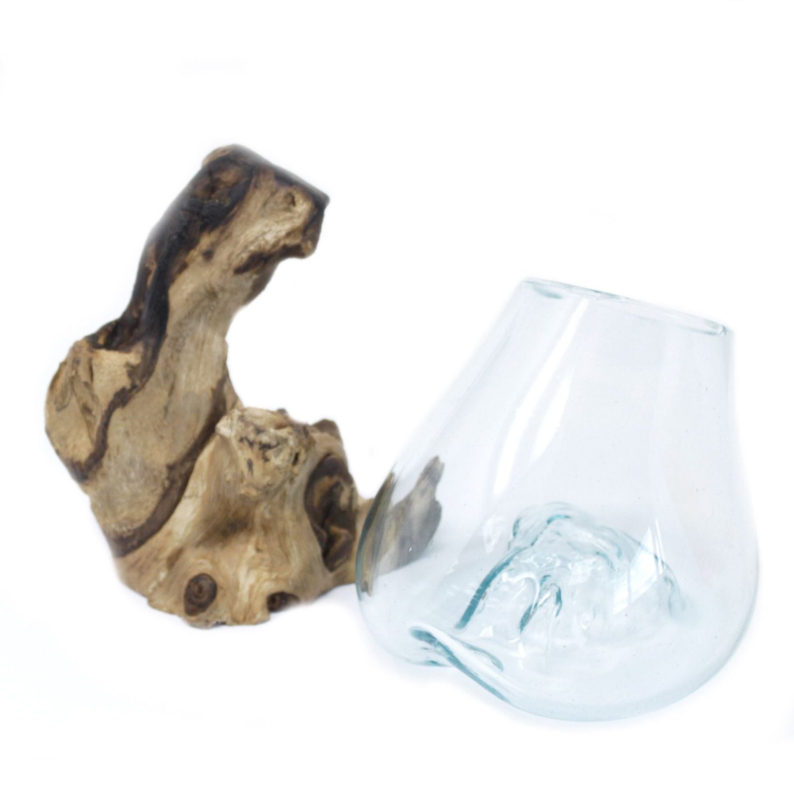 Handmade Molten Glass Bowl on Natural Wood – Unique Home Decor UK