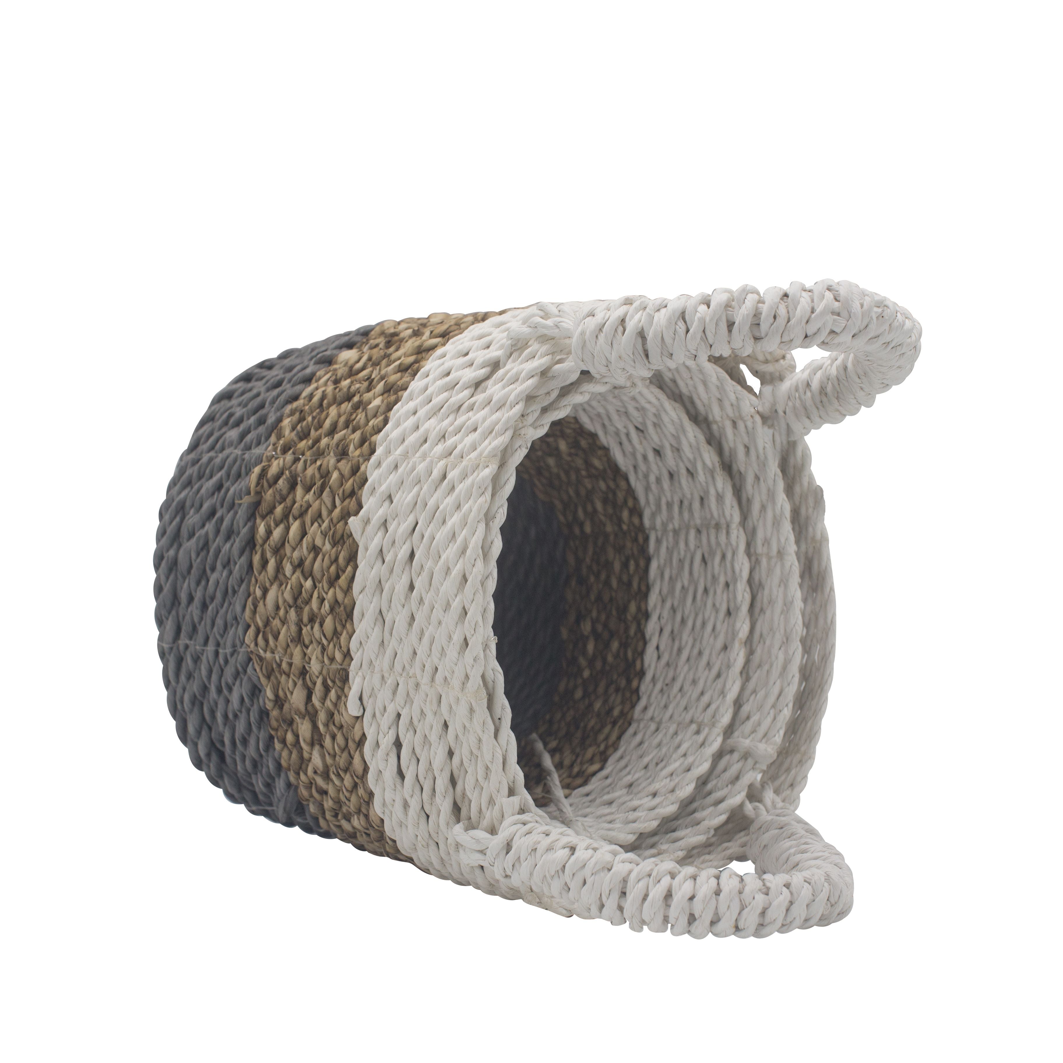 Set of 3 Round Seagrass Baskets – Grey, Natural & White – Woven Storage Baskets
