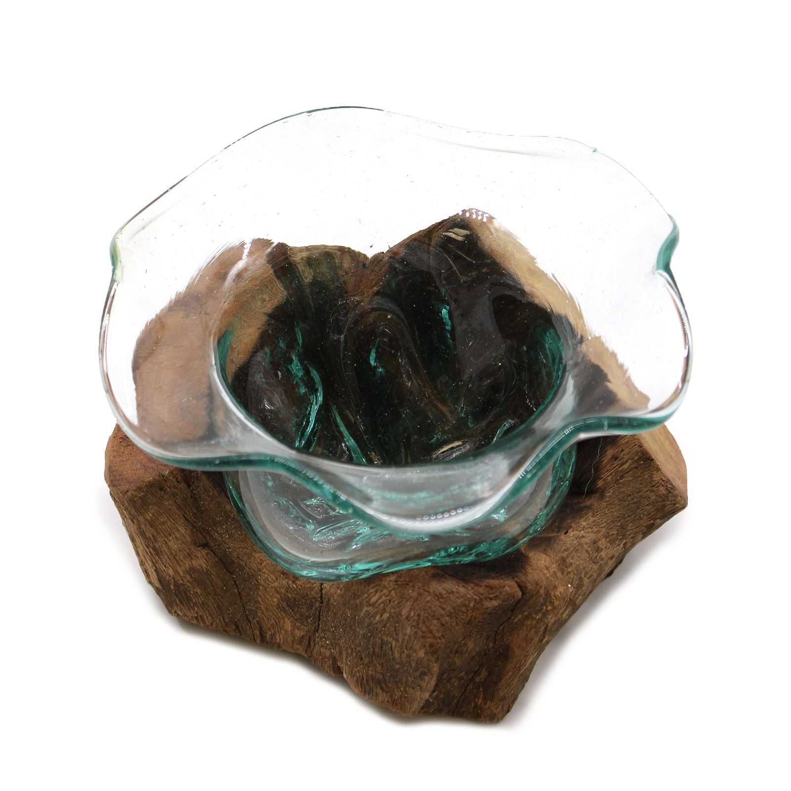 Handmade Molten Glass Bowl on Natural Wood – Unique Home Decor UK