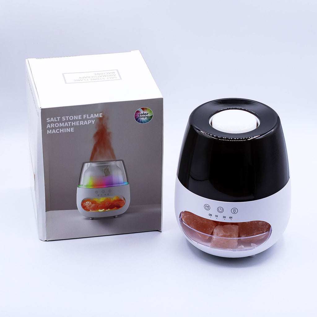 White Salt Stone Flame Effect Aroma Diffuser – USB Ultrasonic Humidifier (15x17x14cm)