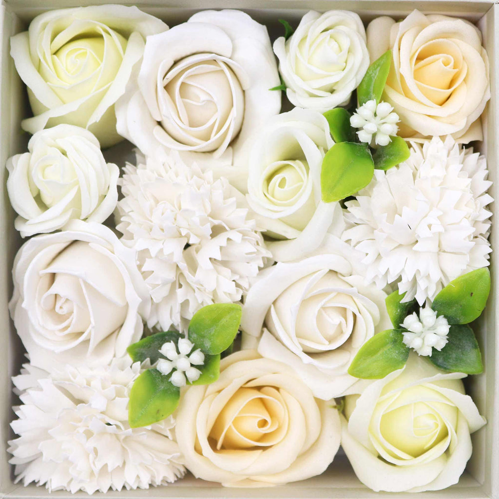Soap Flower Gift Box (Square Box) - Wedding Blessings - White & Ivory