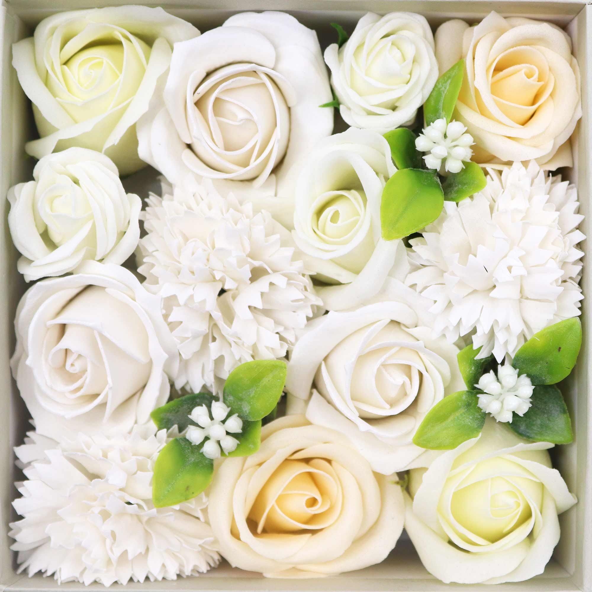 Soap Flower Gift Box (Square Box) - Wedding Blessings - White & Ivory