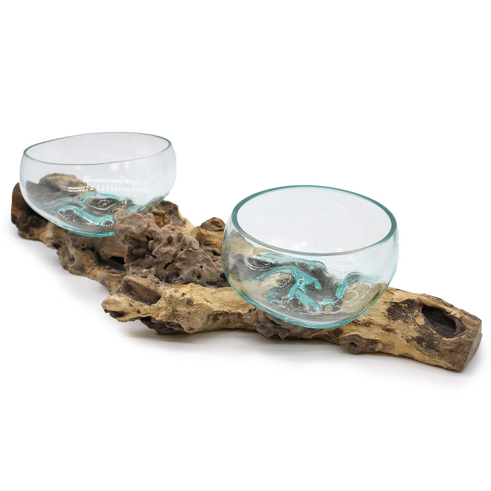 Handmade Molten Glass Stand on Natural Wood – Unique Home Decor UK