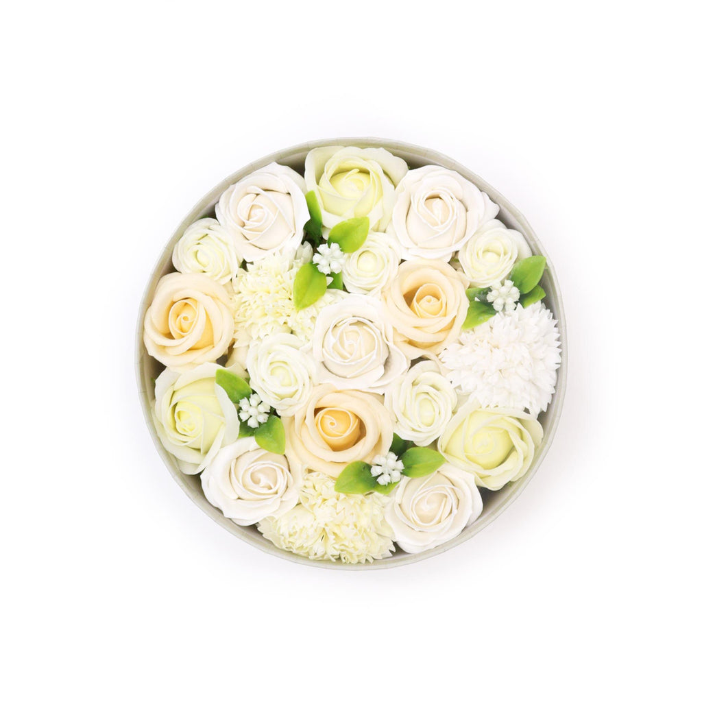 Soap Flower Gift Box (Round Box) - Wedding Blessings - White & Ivory