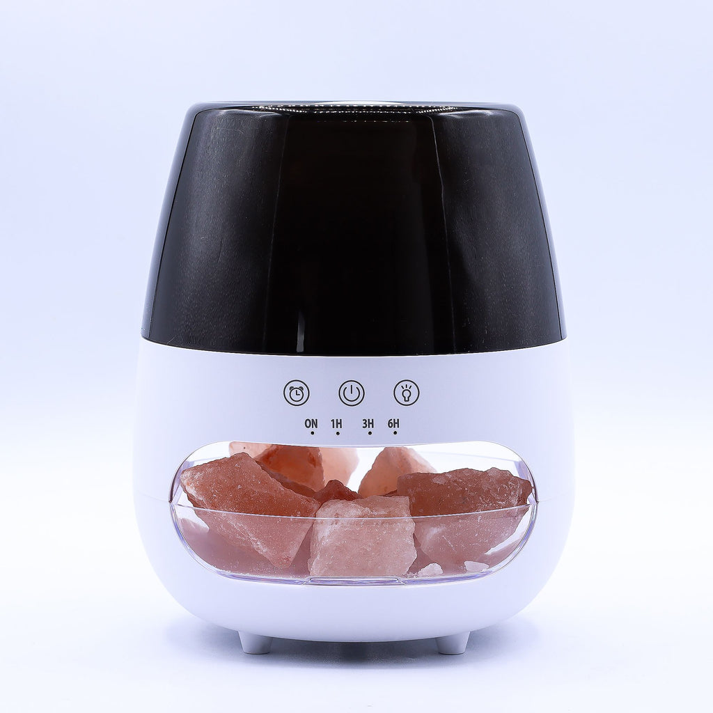 White Salt Stone Flame Effect Aroma Diffuser – USB Ultrasonic Humidifier (15x17x14cm)