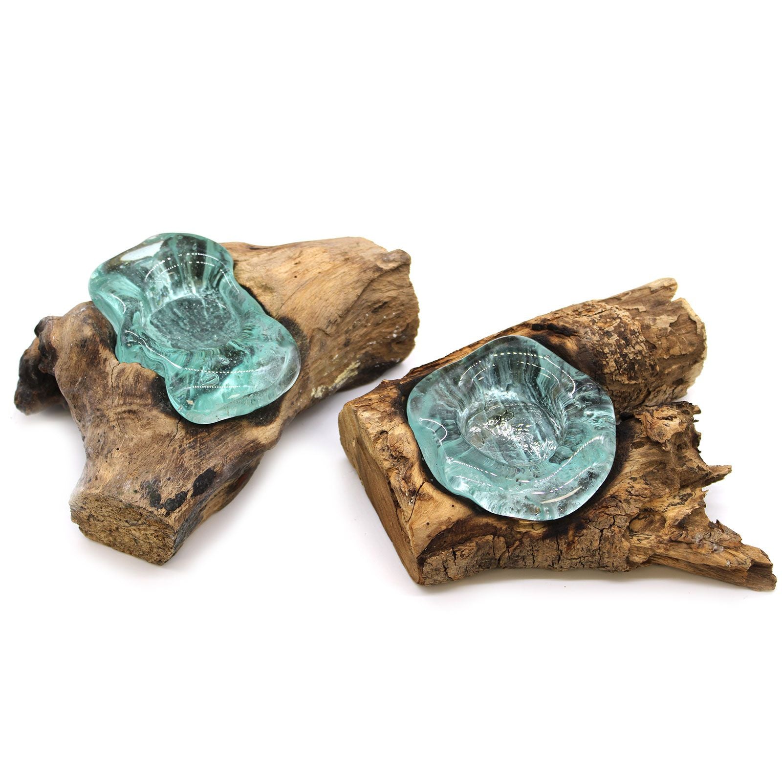 Handmade Molten Glass Candle Holder on Natural Wood – Unique Home Decor UK