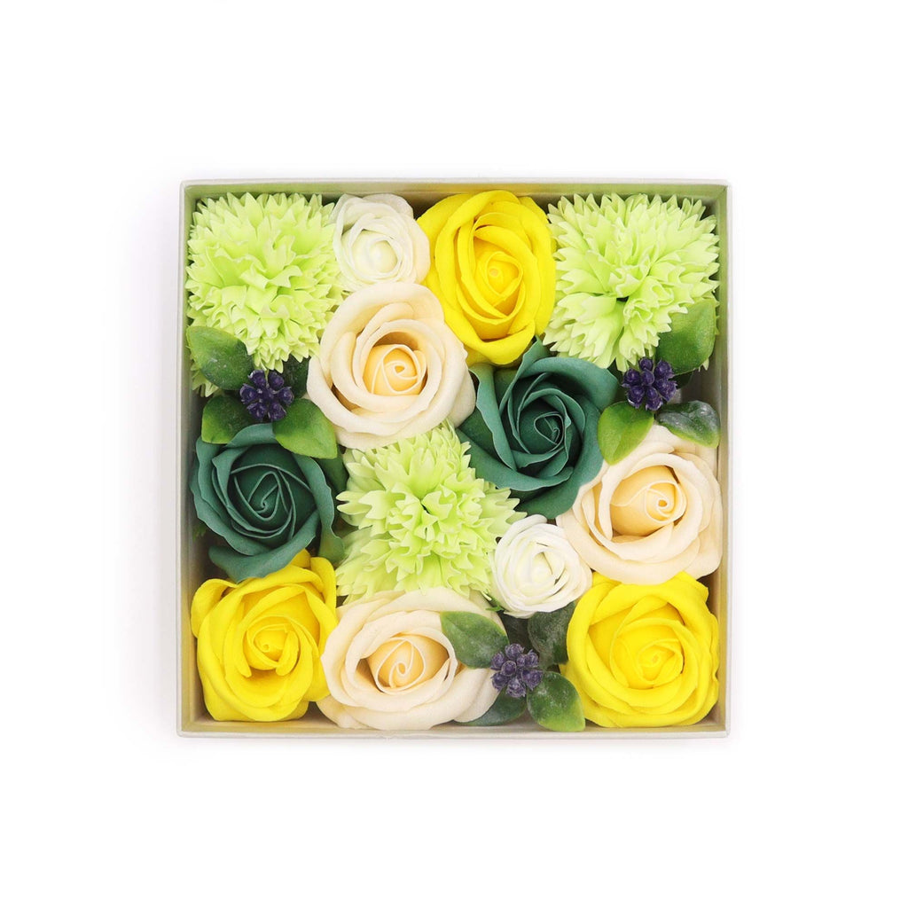 Soap Flower Gift Box (Square Box) - Spring Celibrations - Yellow & Greens