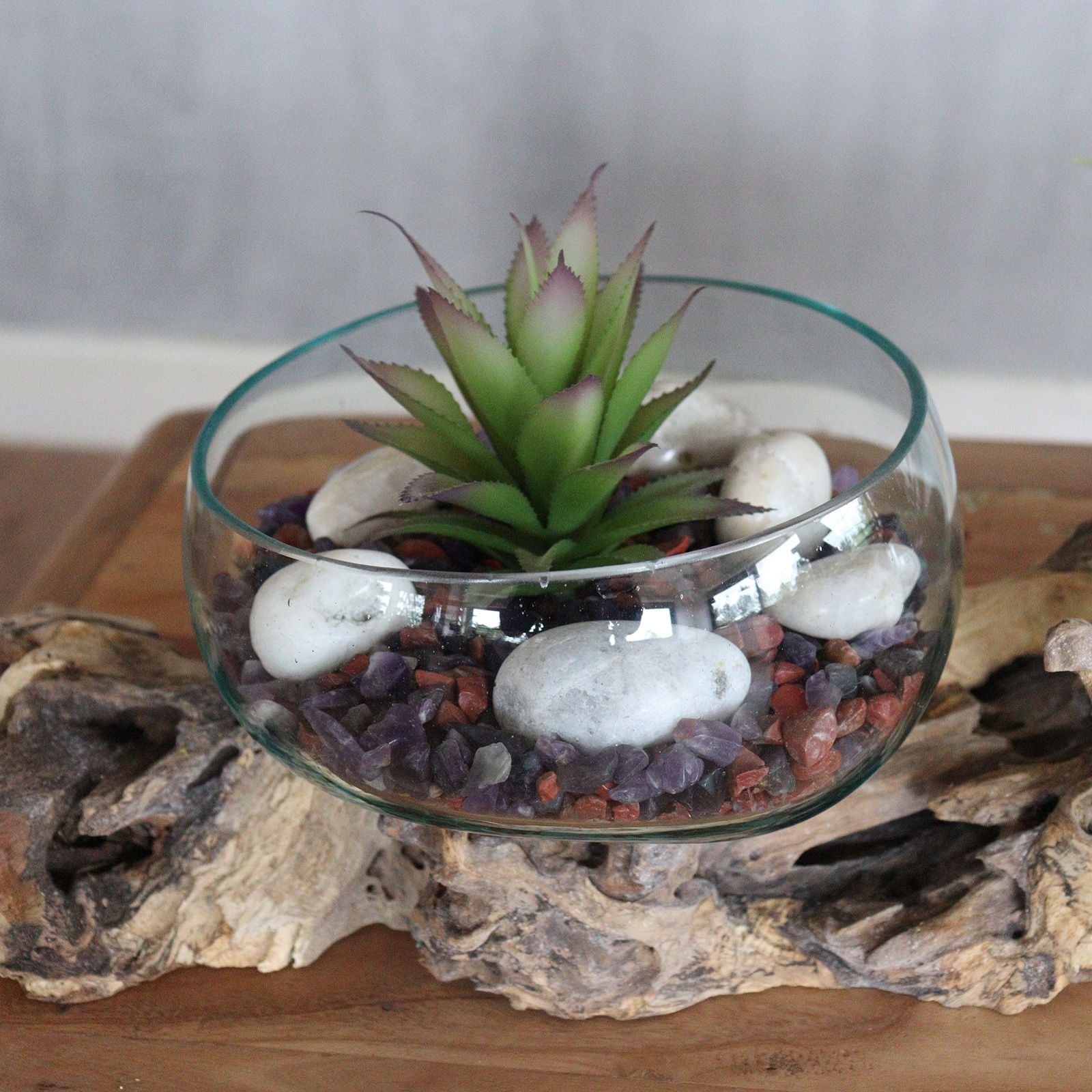 Handmade Molten Glass Stand on Natural Wood – Unique Home Decor UK