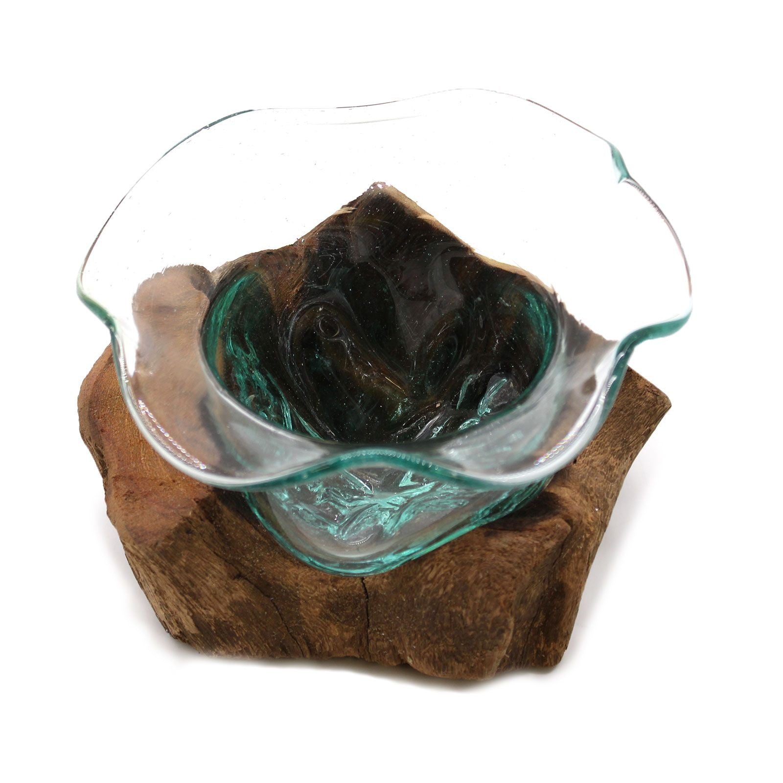 Handmade Molten Glass Bowl on Natural Wood – Unique Home Decor UK