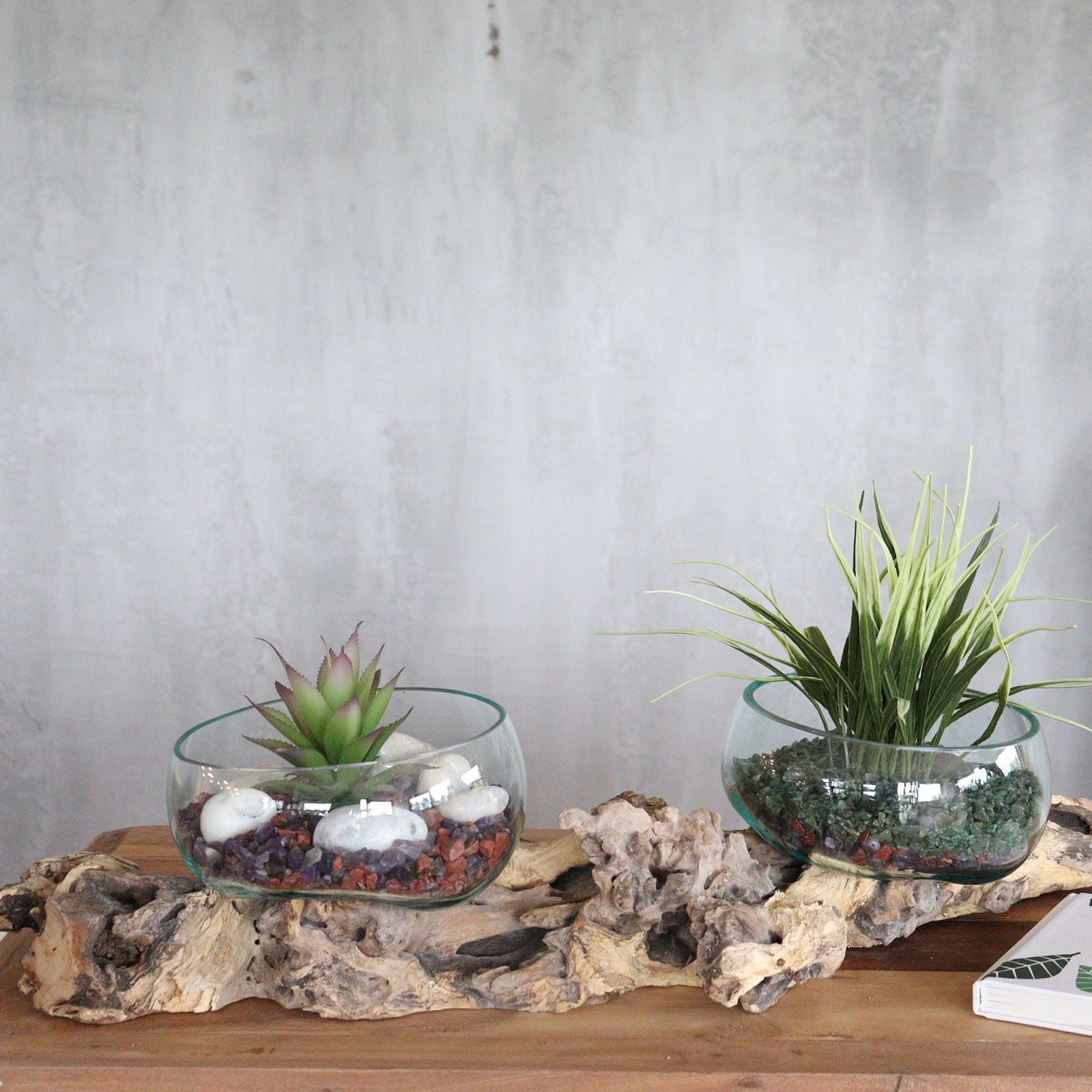 Handmade Molten Glass Stand on Natural Wood – Unique Home Decor UK