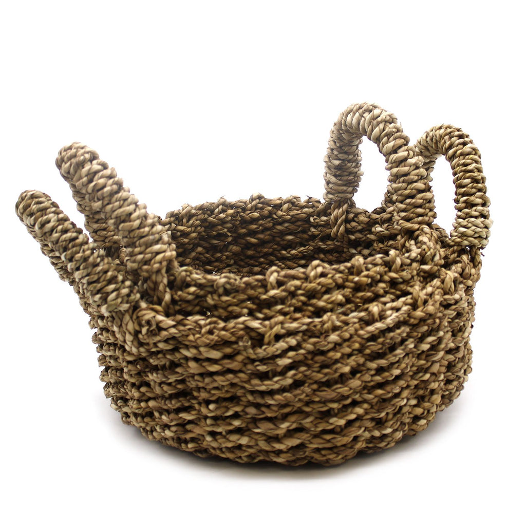 Set of 2 Natural Seagrass Baskets – Handmade Woven Storage Baskets – Round Home Organisers