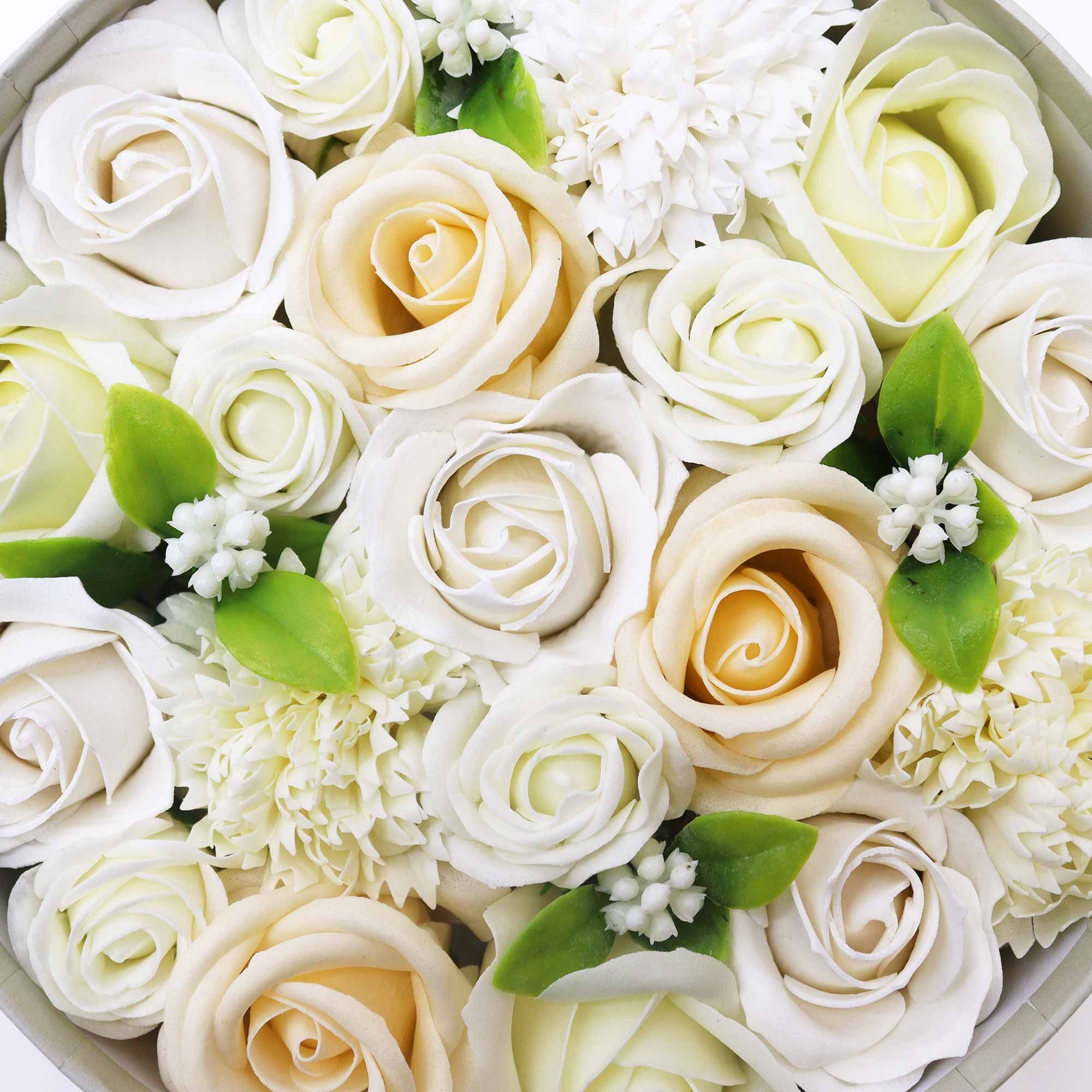 Soap Flower Gift Box (Round Box) - Wedding Blessings - White & Ivory