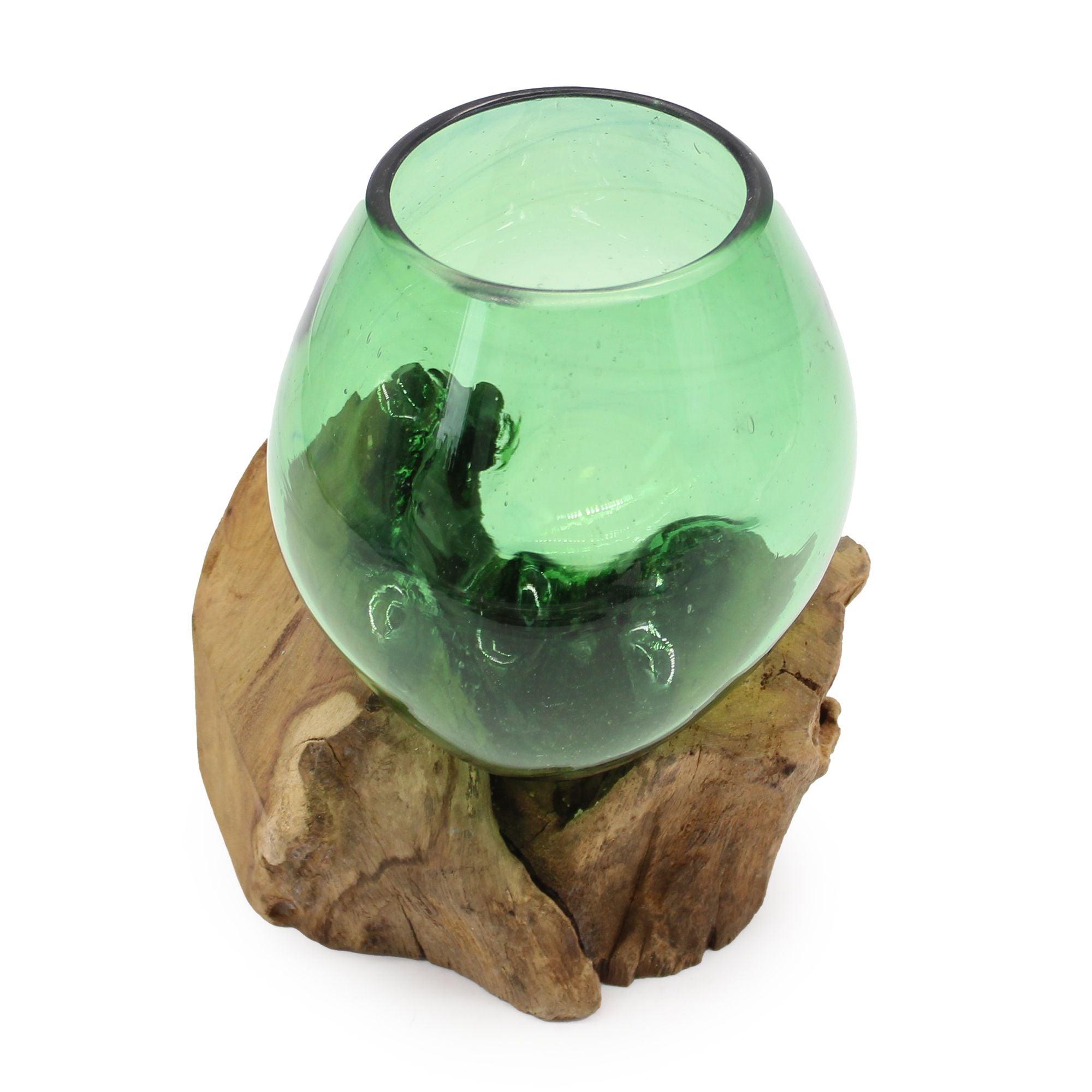 Handmade Recycled Beer Bottle Glass Bowl on Wood – Eco-Friendly Home Décor UK