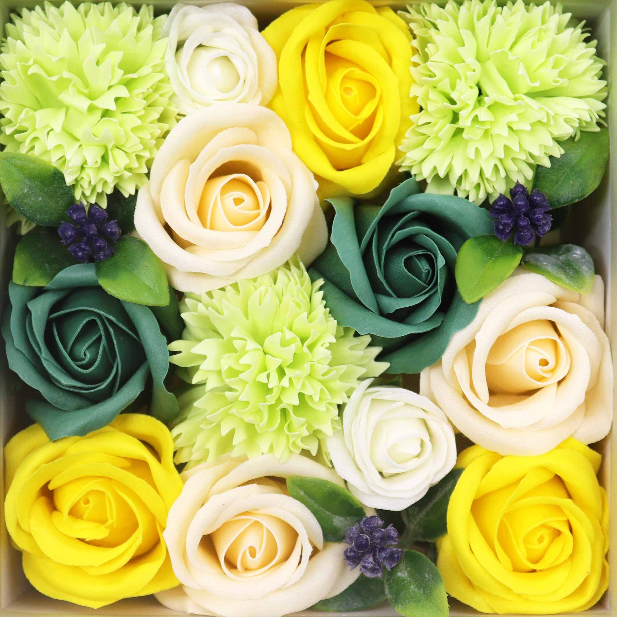 Soap Flower Gift Box (Square Box) - Spring Celibrations - Yellow & Greens