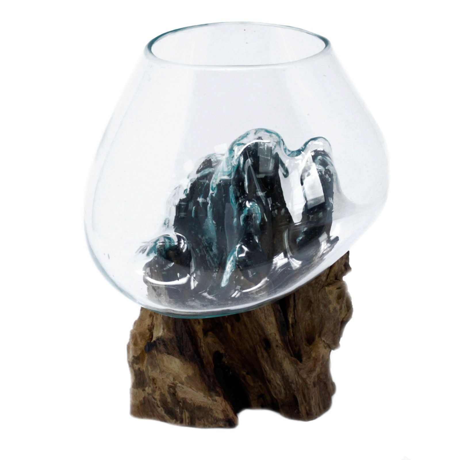 Handmade Molten Glass Bowl on Natural Wood – Unique Home Decor UK