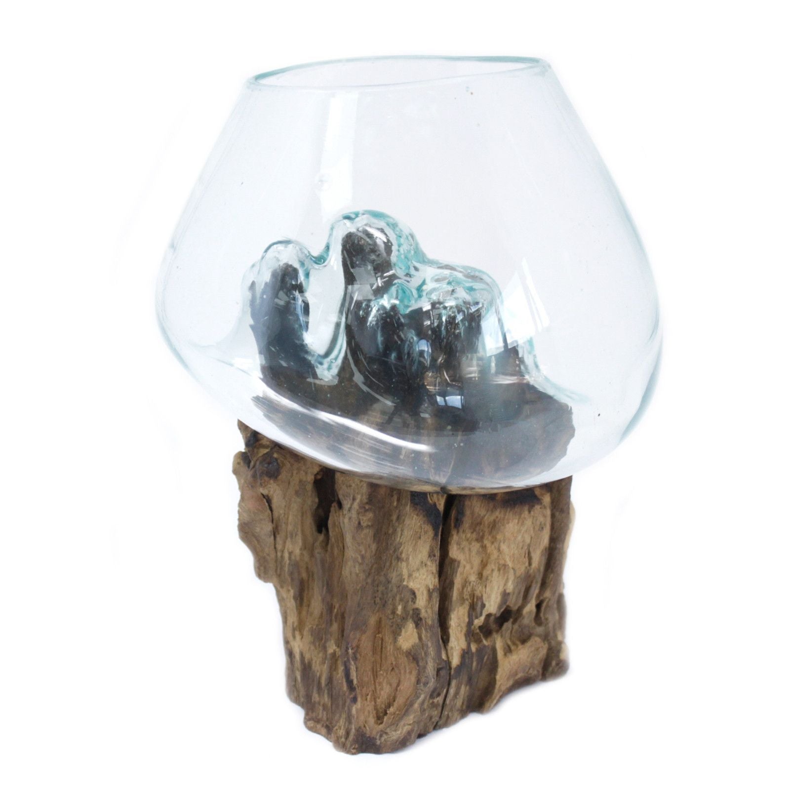 Handmade Molten Glass Bowl on Natural Wood – Unique Home Decor UK