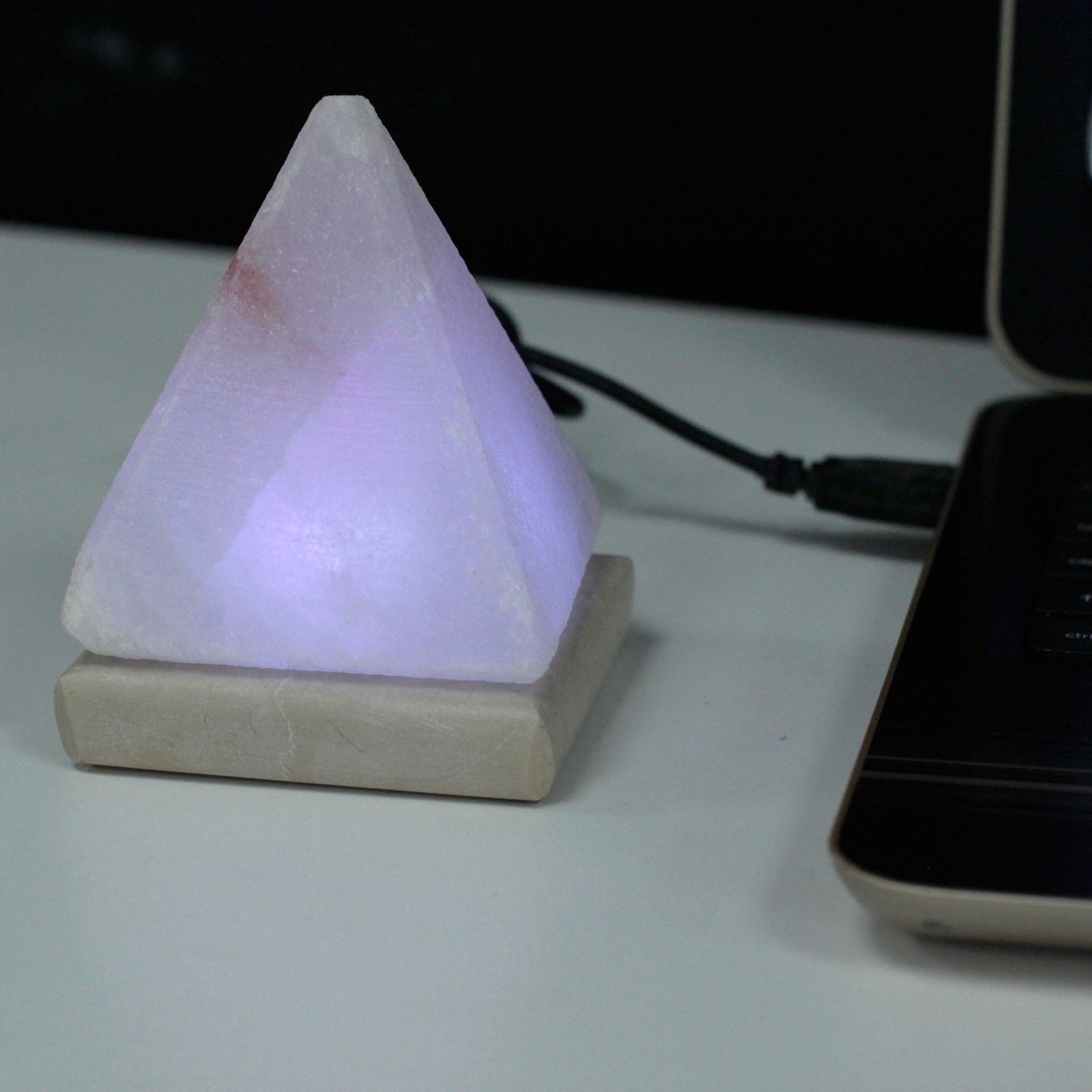 Quality USB Pyramid WHITE Salt Lamp - c (multi)  USB connector which  is 150 cm long