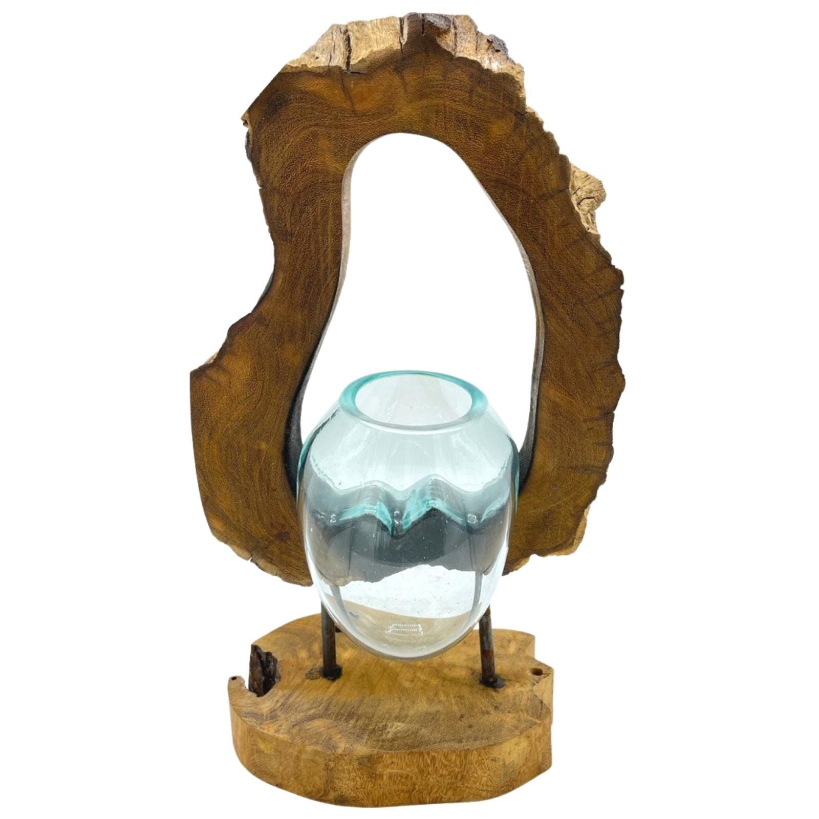 Handmade Molten Glass Vase on Natural Wood – Unique Home Decor UK