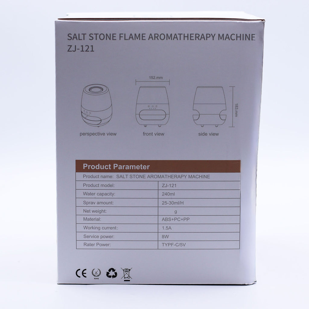 White Salt Stone Flame Effect Aroma Diffuser – USB Ultrasonic Humidifier (15x17x14cm)