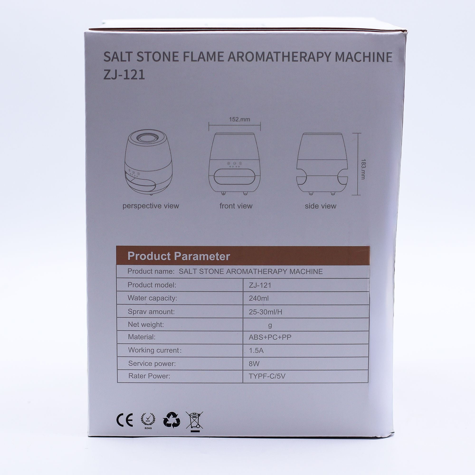 White Salt Stone Flame Effect Aroma Diffuser – USB Ultrasonic Humidifier (15x17x14cm)