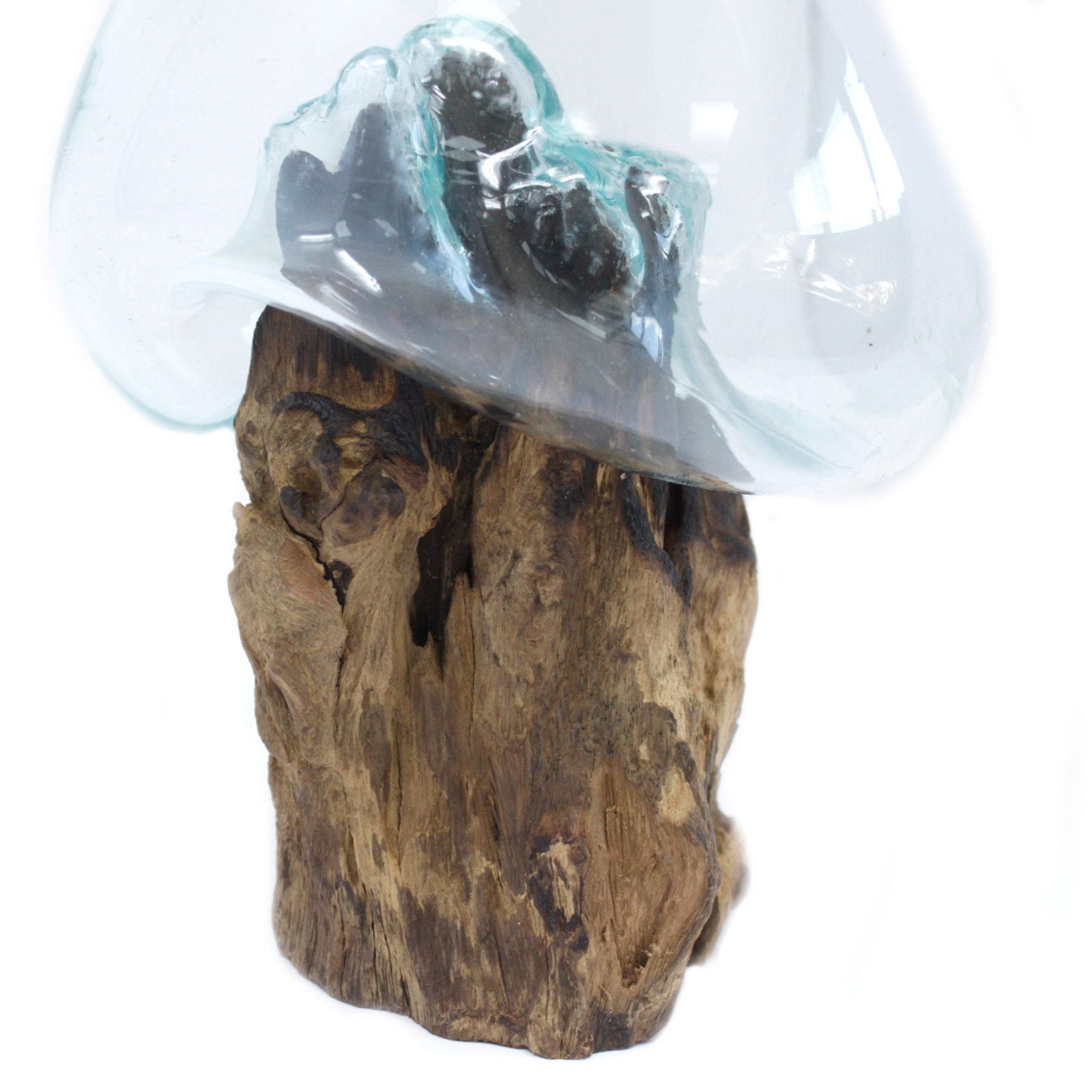 Handmade Molten Glass Bowl on Natural Wood – Unique Home Decor UK