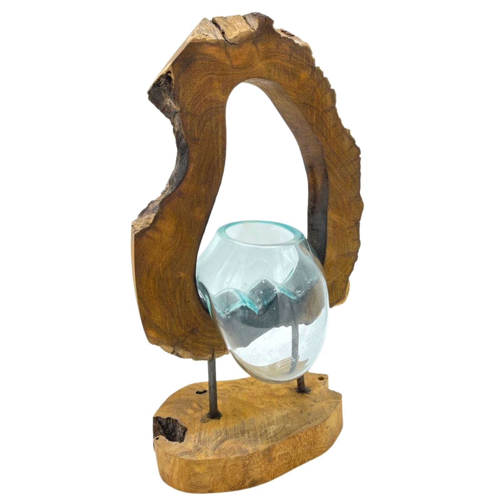 Handmade Molten Glass Vase on Natural Wood – Unique Home Decor UK
