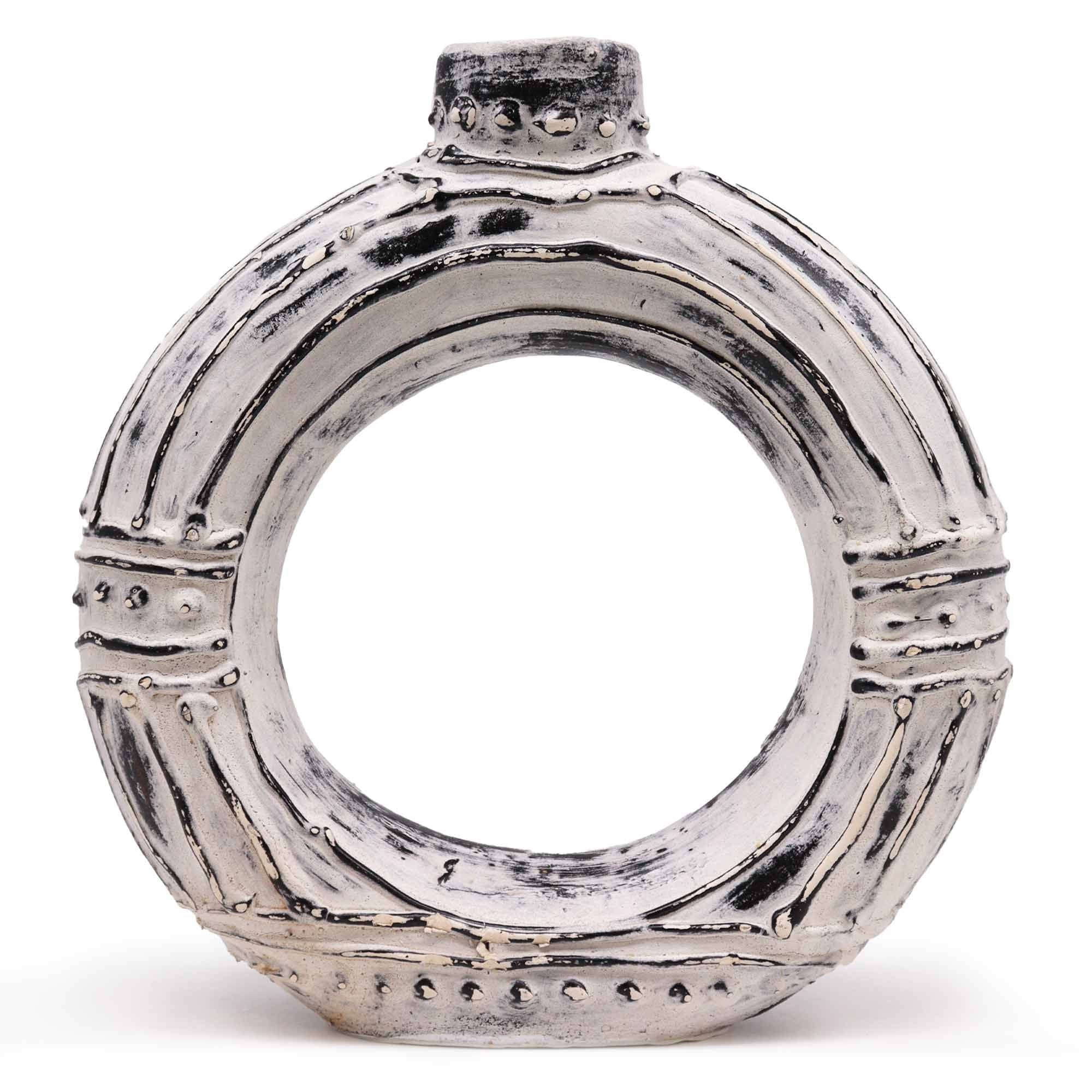 Handmade Lombok Ceramic Donut Vase – Cream – Indonesian Artisan Pottery UK