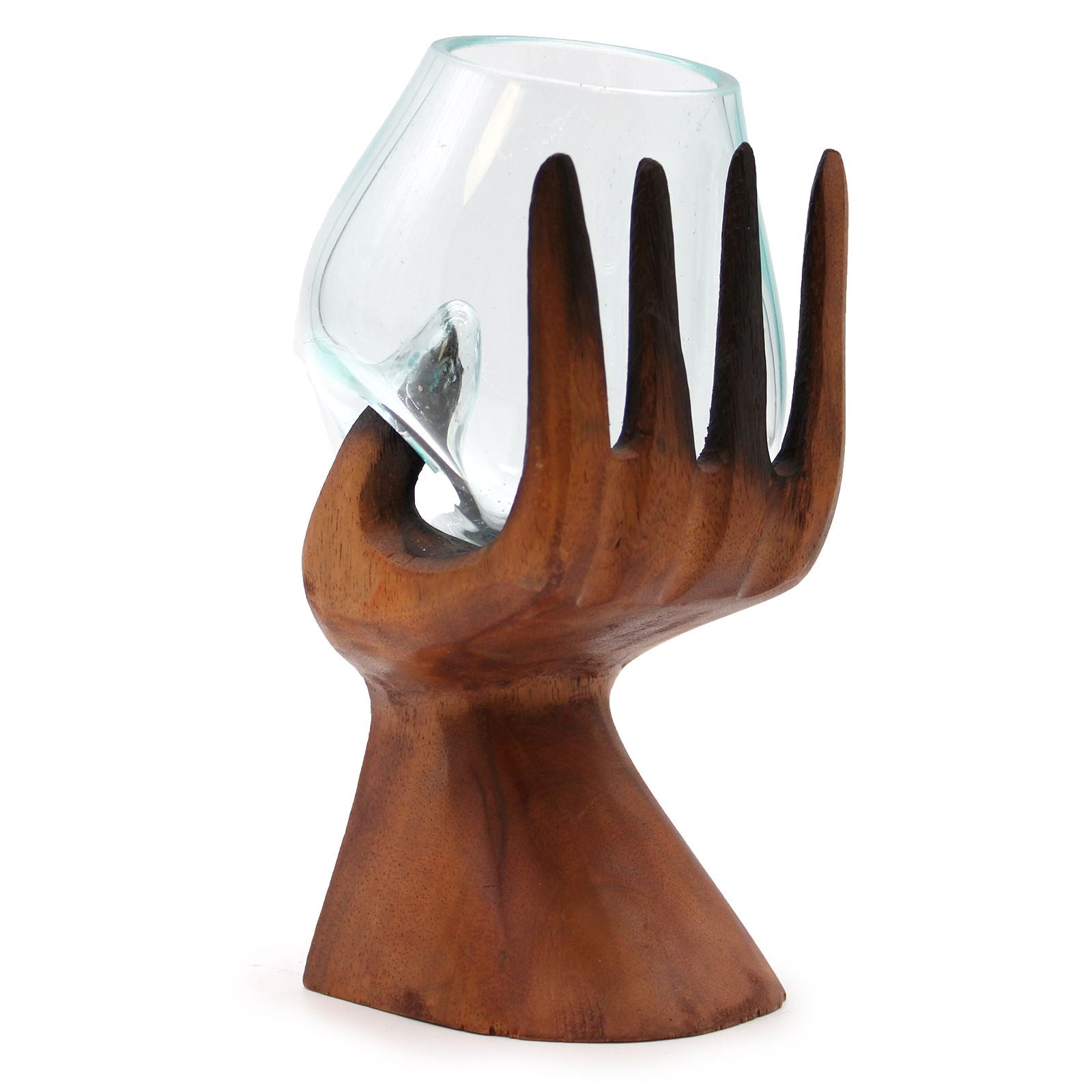 Handmade Molten Glass Bowl on Natural Wood – Unique Home Decor UK