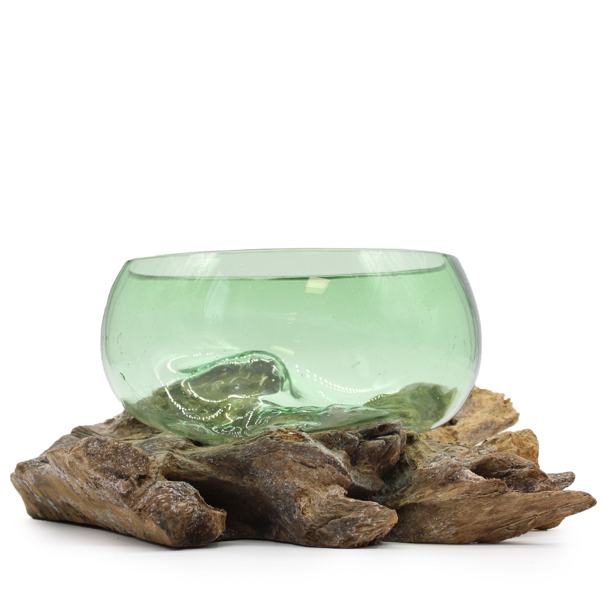 Handmade Recycled Beer Bottle Glass Bowl on Wood – Eco-Friendly Home Décor UK