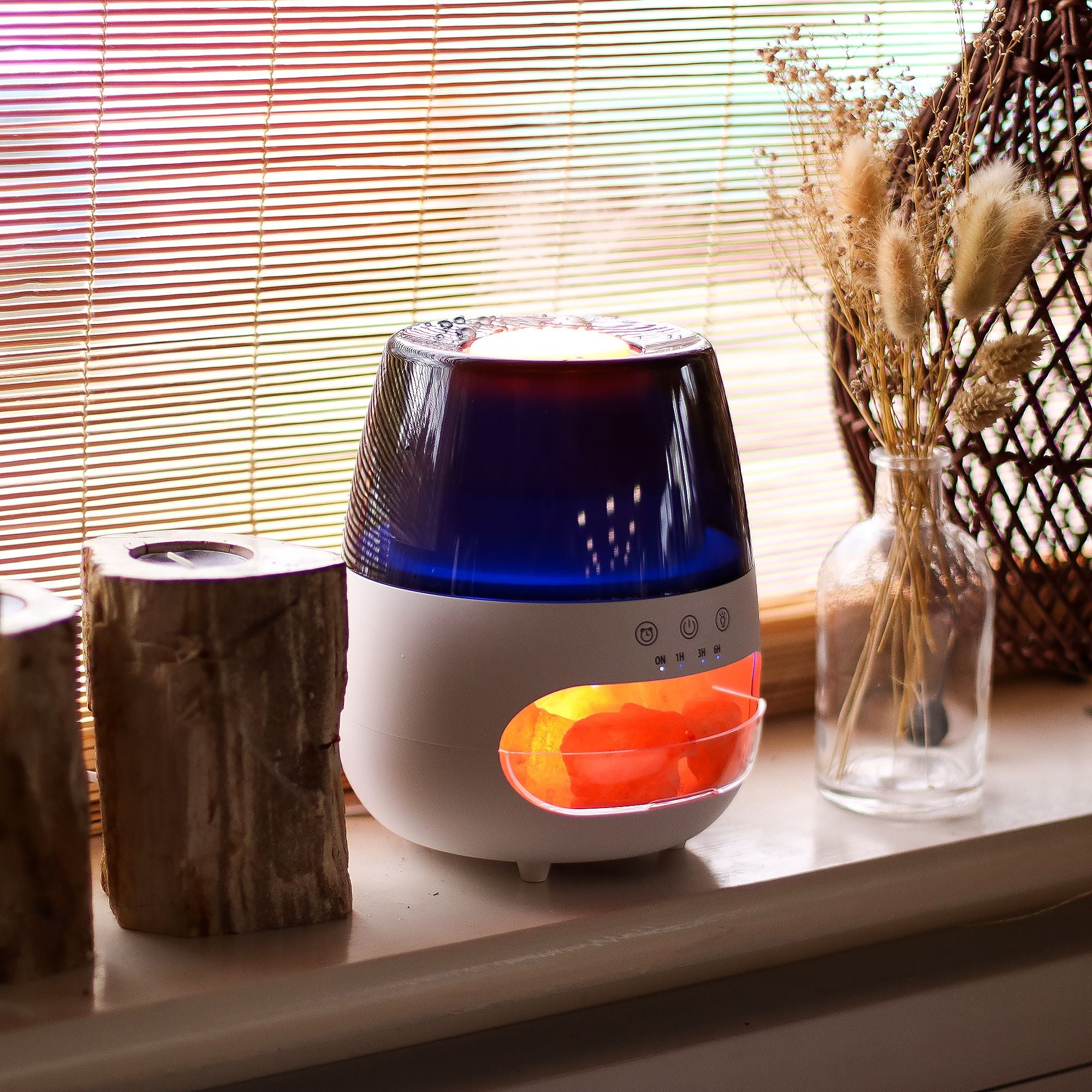 White Salt Stone Flame Effect Aroma Diffuser – USB Ultrasonic Humidifier (15x17x14cm)