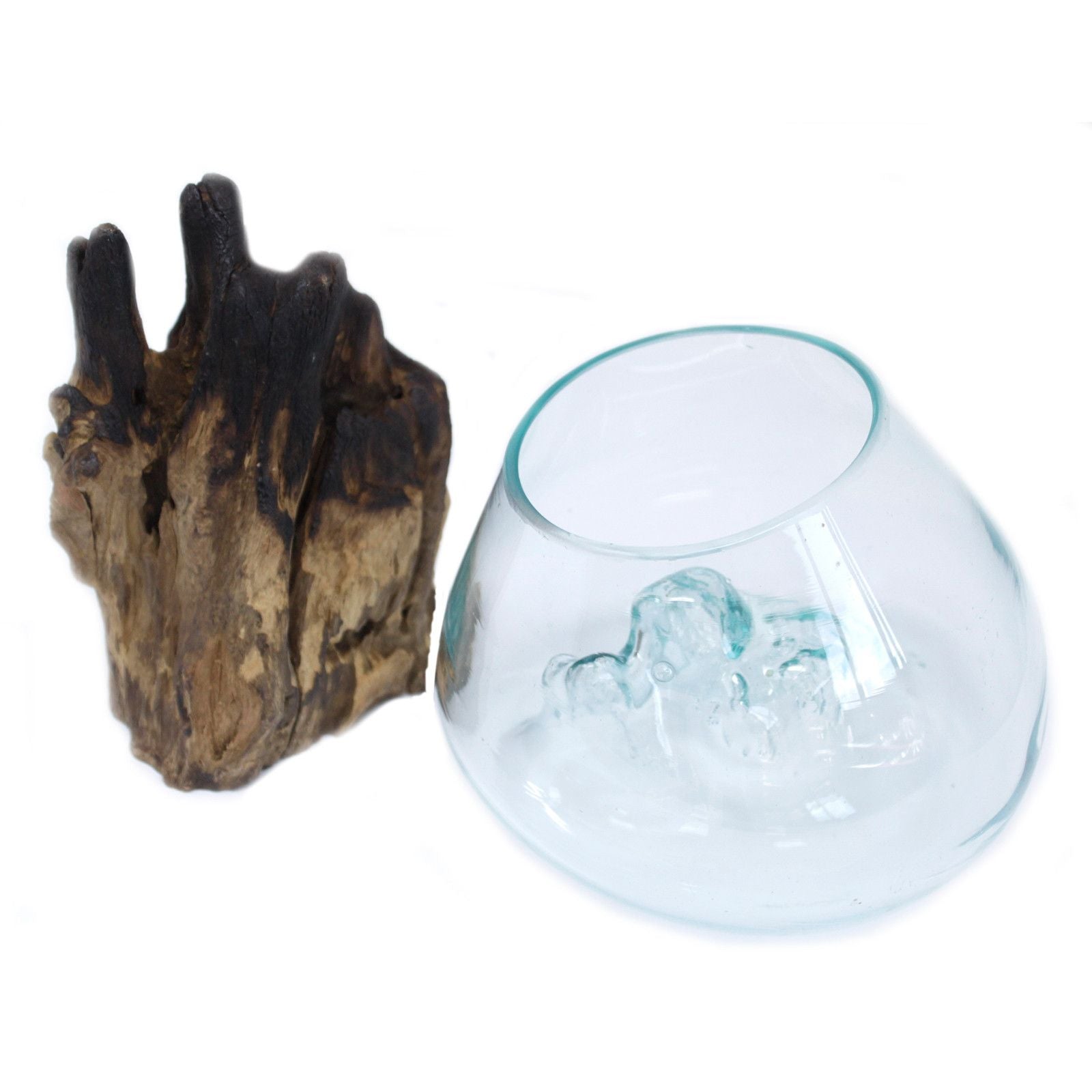 Handmade Molten Glass Bowl on Natural Wood – Unique Home Decor UK