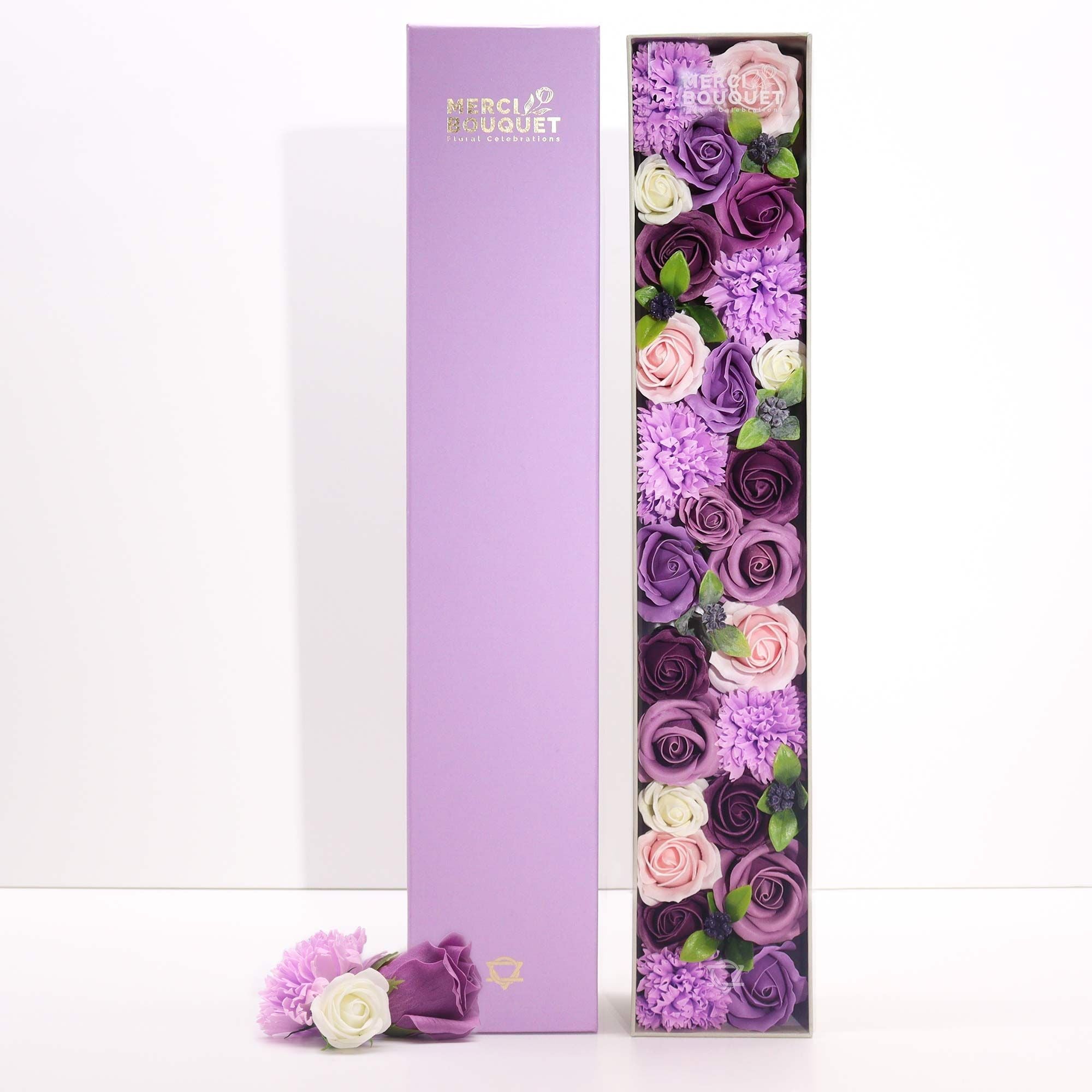 Soap Flower Gift Box (Extra Long) - Lavender Rose & Carnation