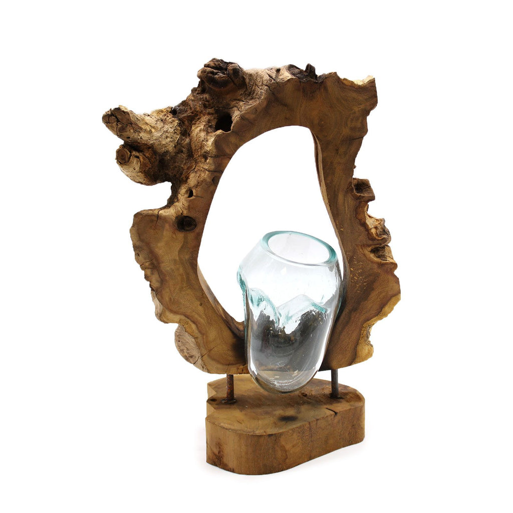 Handmade Molten Glass Vase on Natural Wood – Unique Home Decor UK