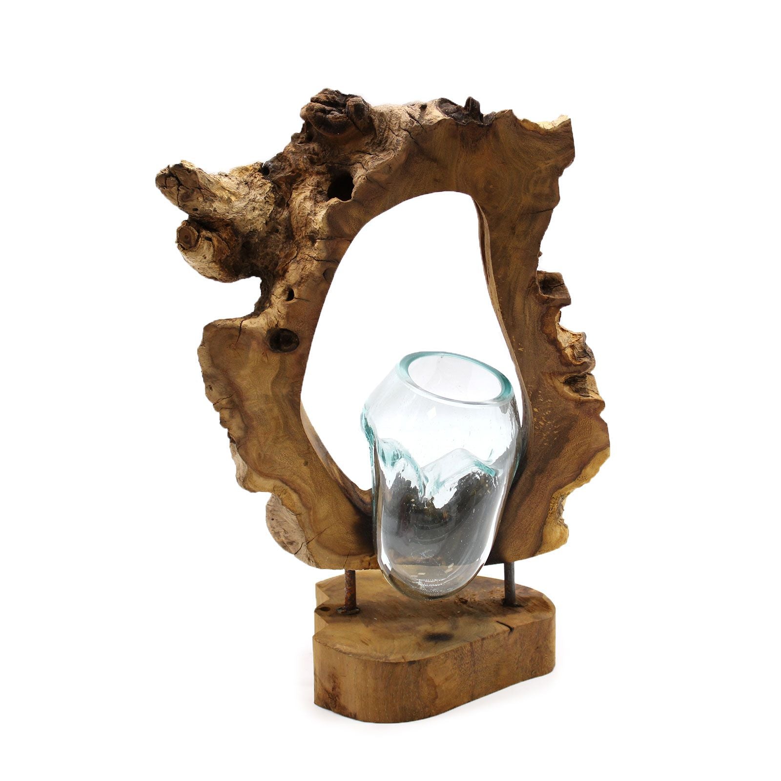 Handmade Molten Glass Vase on Natural Wood – Unique Home Decor UK