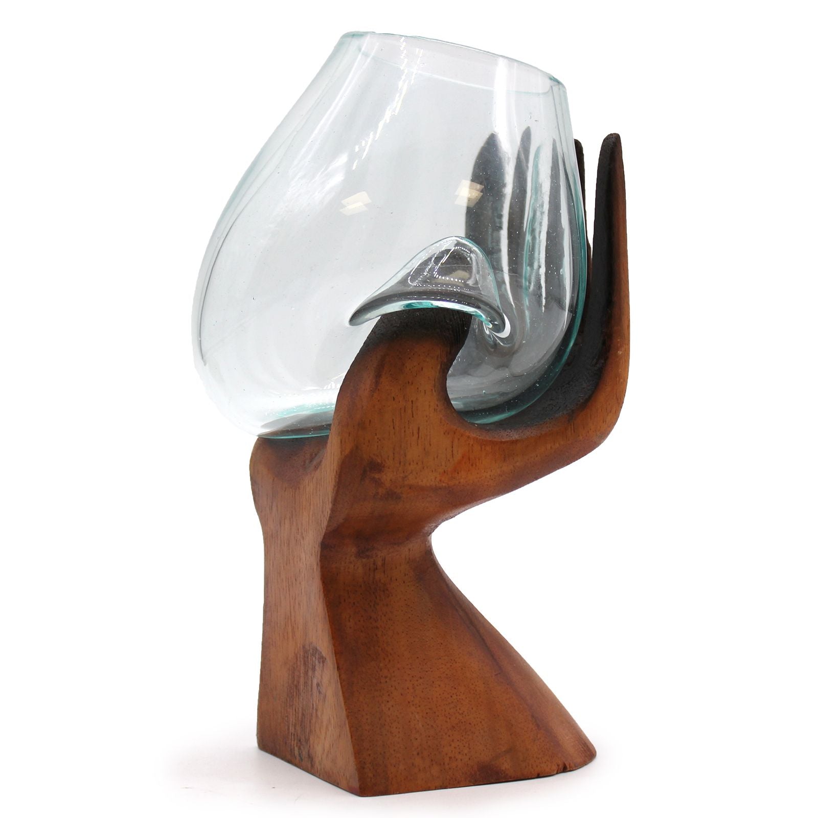 Handmade Molten Glass Bowl on Natural Wood – Unique Home Decor UK
