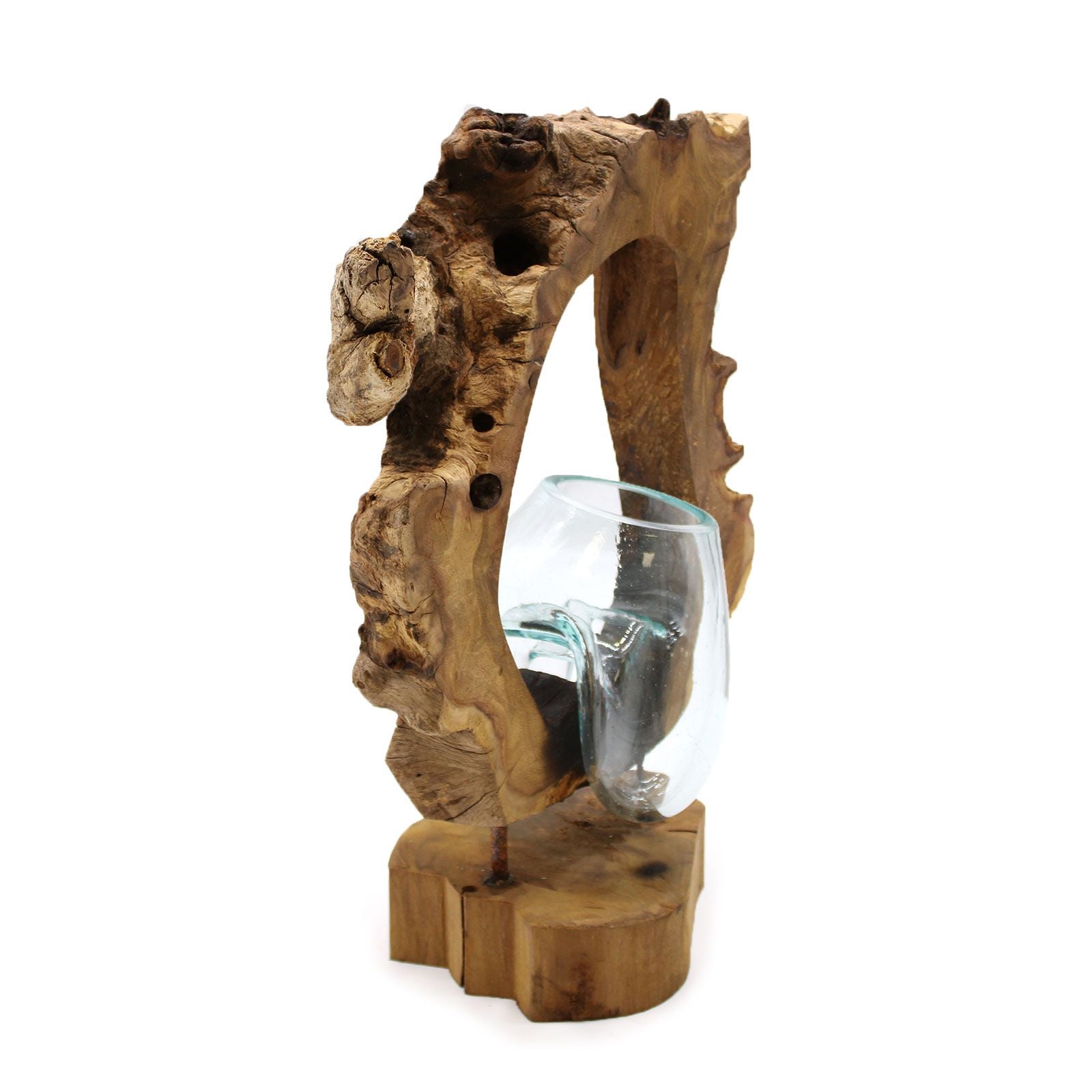 Handmade Molten Glass Vase on Natural Wood – Unique Home Decor UK