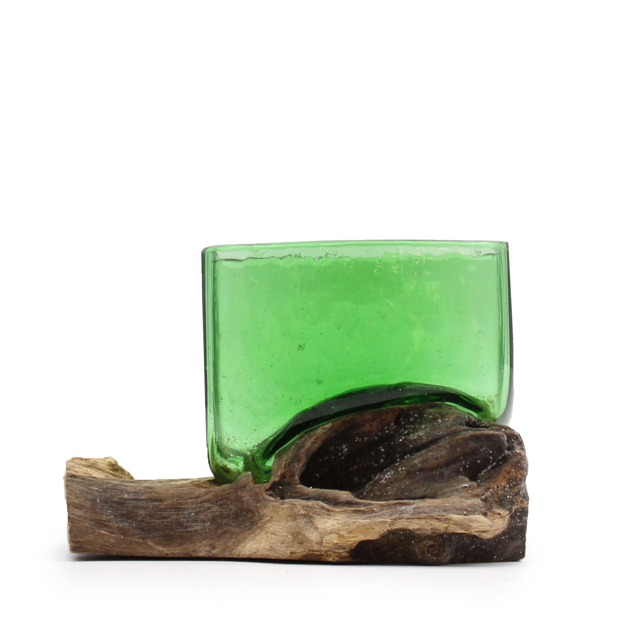 Handmade Recycled Beer Bottle Glass Bowl on Wood – Eco-Friendly Home Décor UK