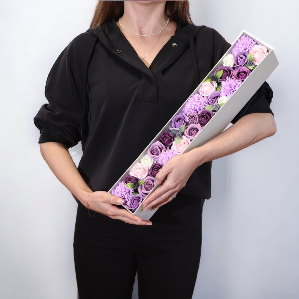 Soap Flower Gift Box (Extra Long) - Lavender Rose & Carnation