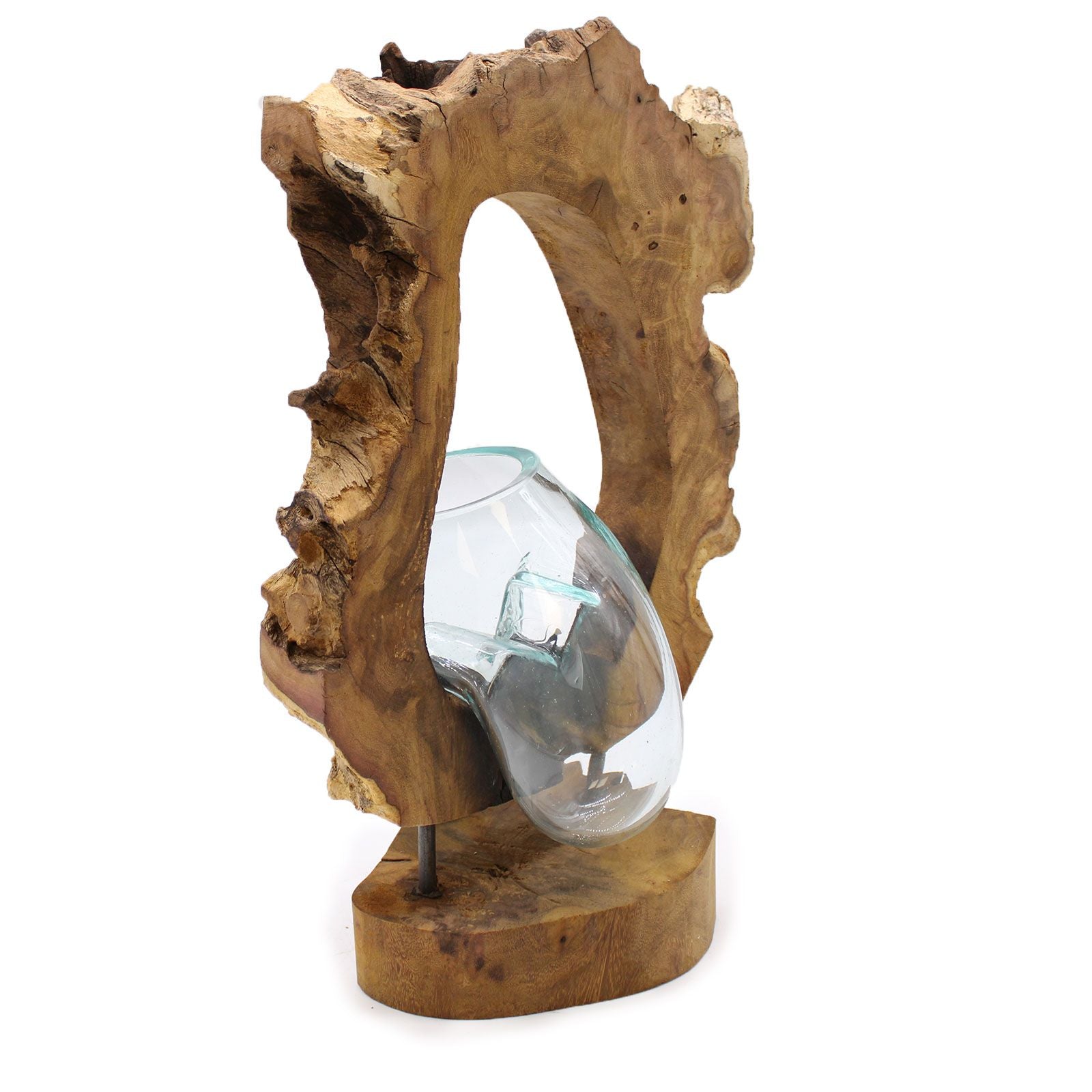 Handmade Molten Glass Vase on Natural Wood – Unique Home Decor UK