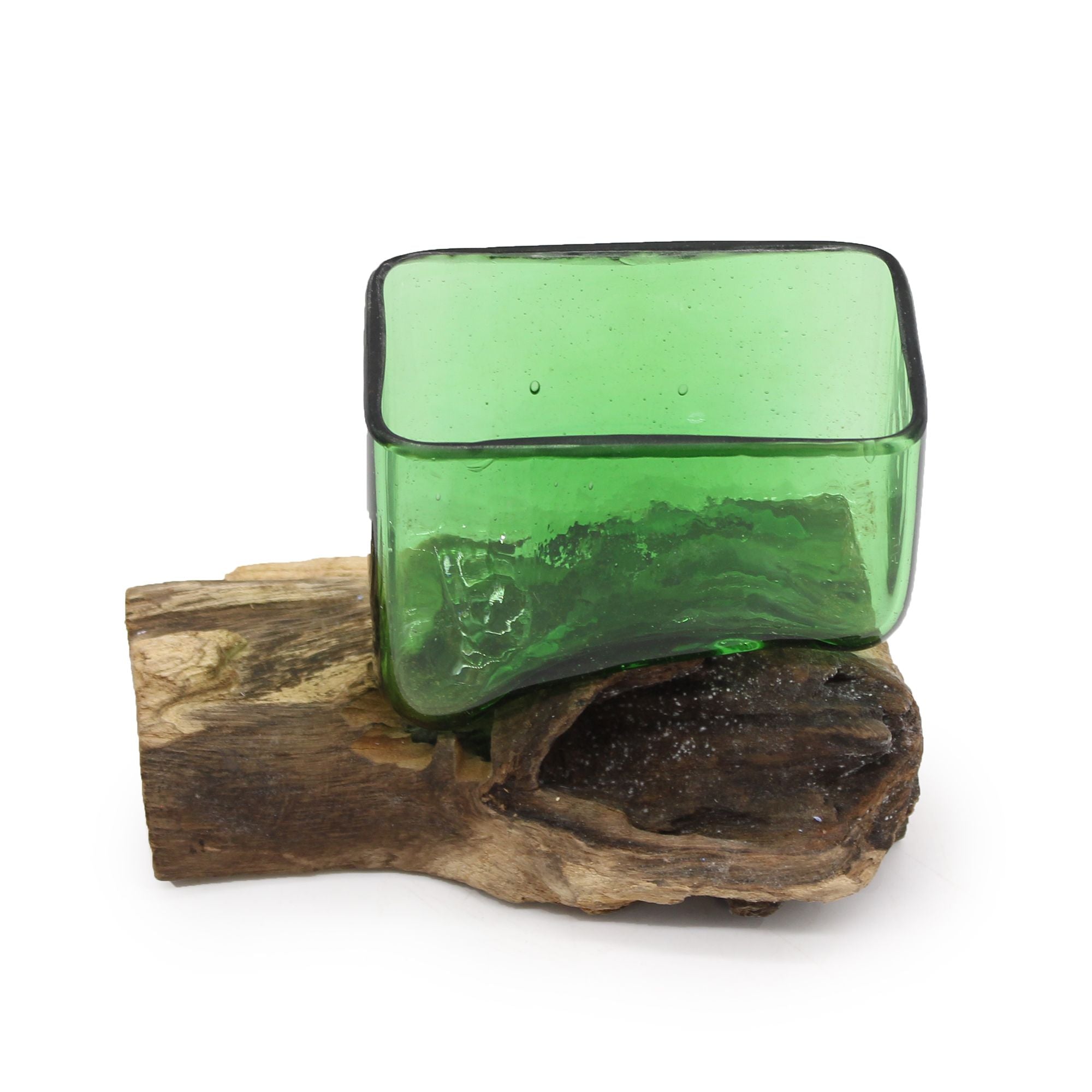 Handmade Recycled Beer Bottle Glass Bowl on Wood – Eco-Friendly Home Décor UK