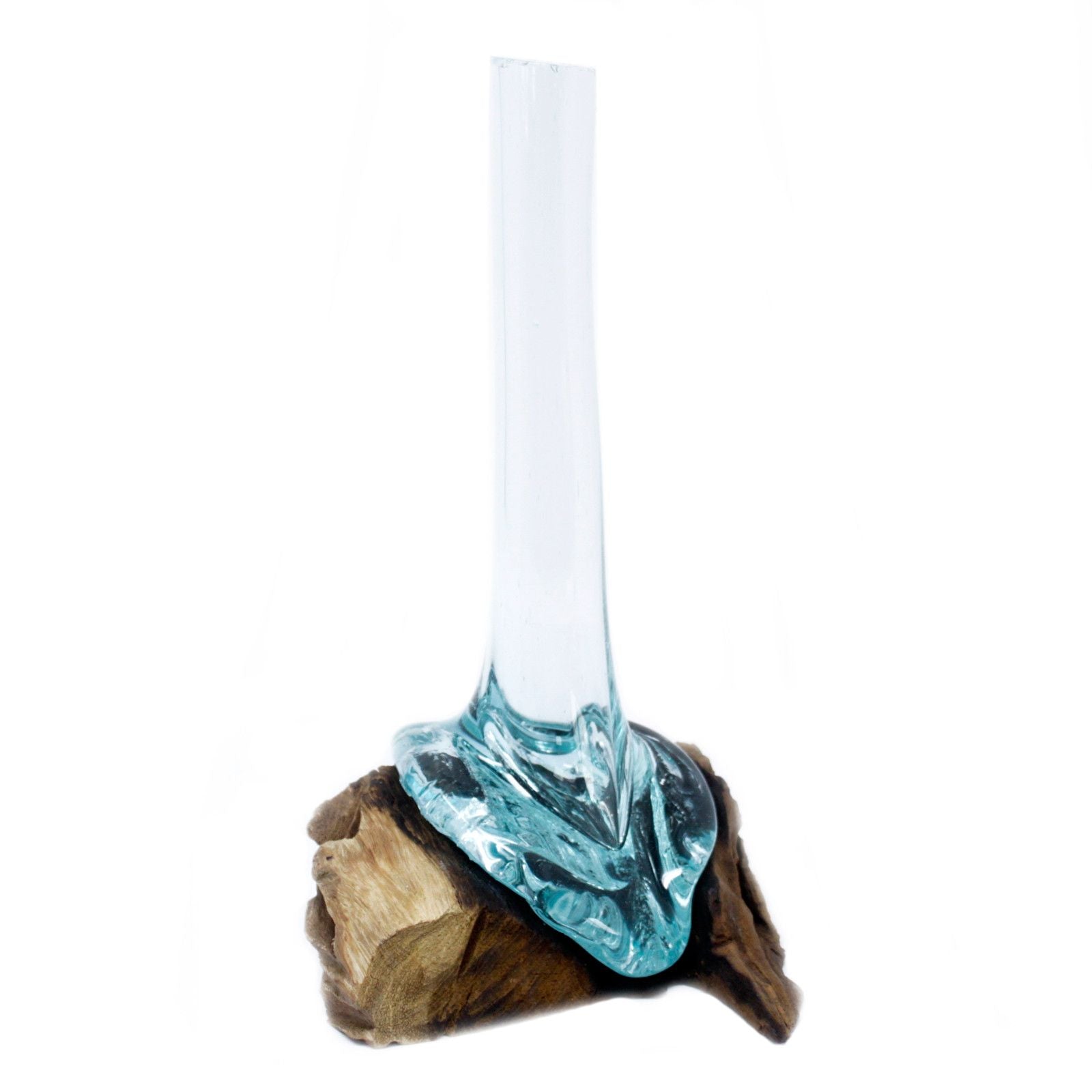 Handmade Molten Glass Vase on Natural Wood – Unique Home Decor UK
