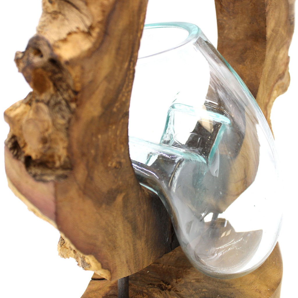 Handmade Molten Glass Vase on Natural Wood – Unique Home Decor UK