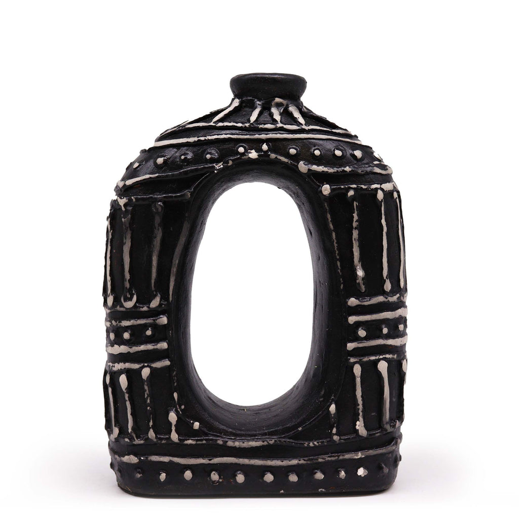 Handmade Lombok Ceramic Donut Vase – Chocolate – Indonesian Artisan Pottery UK