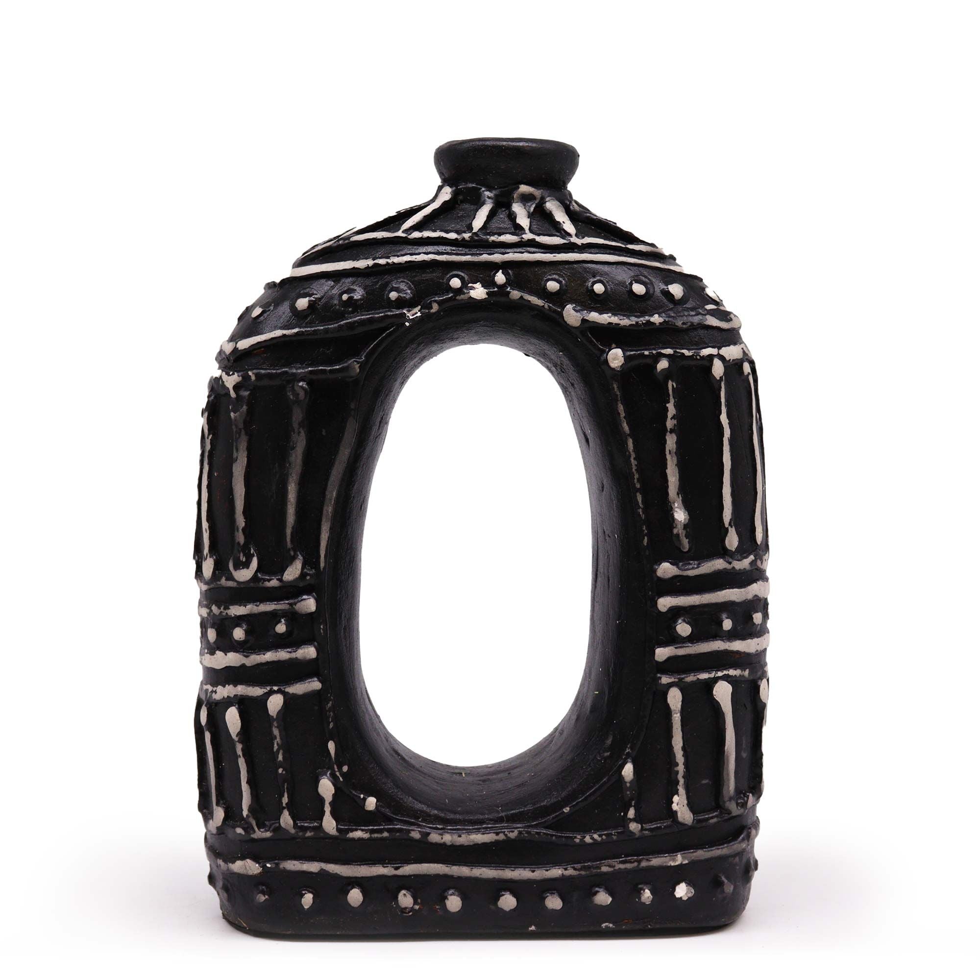 Handmade Lombok Ceramic Donut Vase – Chocolate – Indonesian Artisan Pottery UK